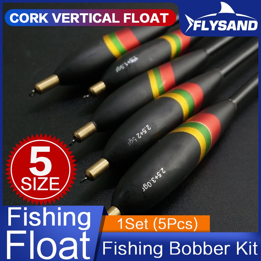 FLYSAND Kit de Bobber de pêche Durable haute sensibilité flotteurs de pêche en bois de Balsa multi-usages appâts d'alimentation pour poisson attirail 5 tailles ensemble