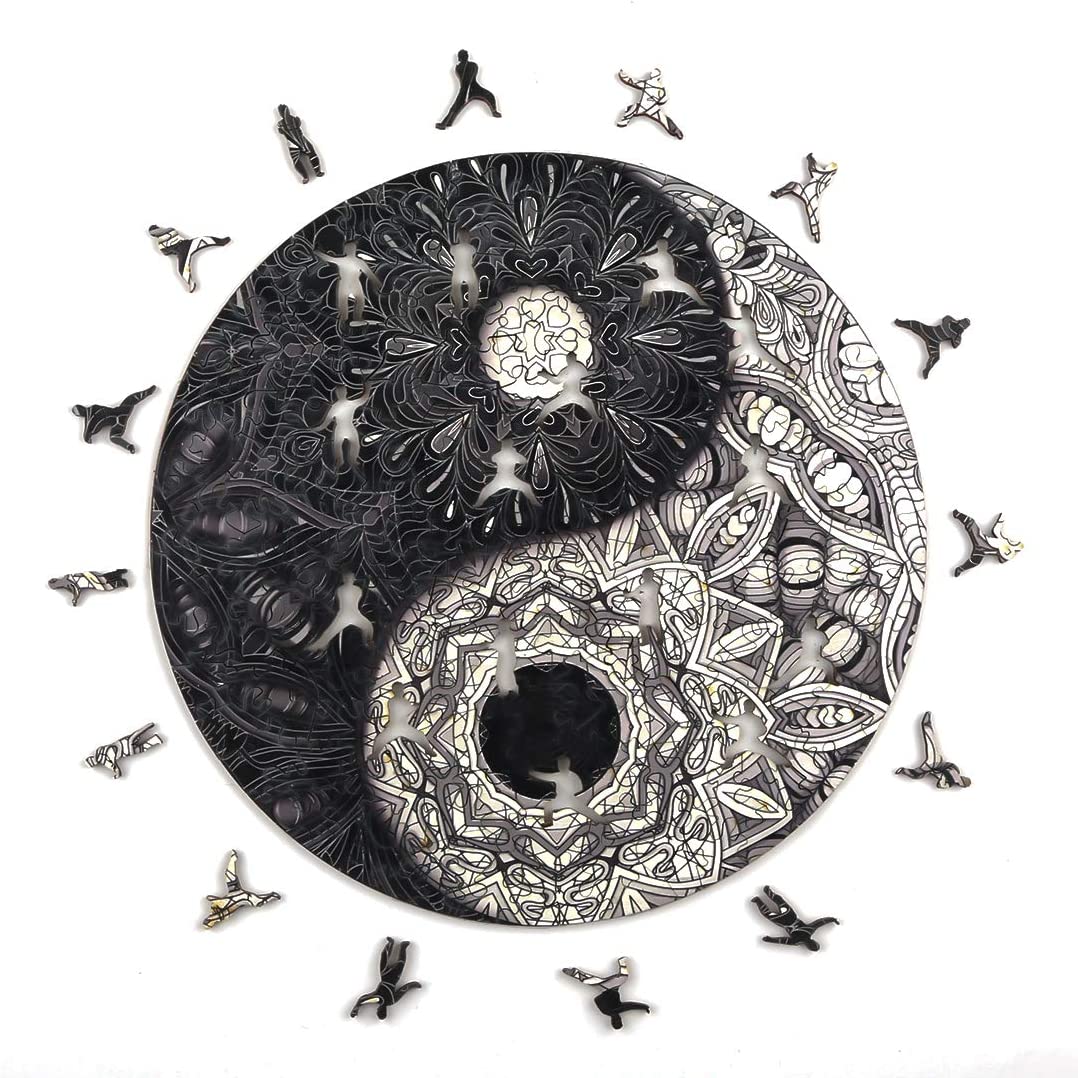 Chinese Yin Yang Wooden Puzzle For Adults Children Dropshipper Tai Chi Kung Fu Shape Wooden Jigsaw Wood DIY Crafts Toys: 7.8x7.8in 106pcs