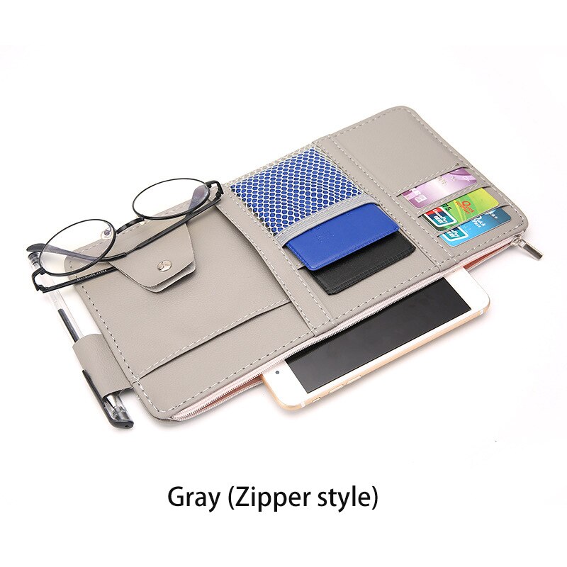 IKSNAIL osłona przeciwsłoneczna robić samochodu rachunek długopis wizytownik na karty biznesowe CD DVD Organizer schowek okulary klip schowek sprzątanie akcesoria samochodowe: szary (Zipper)