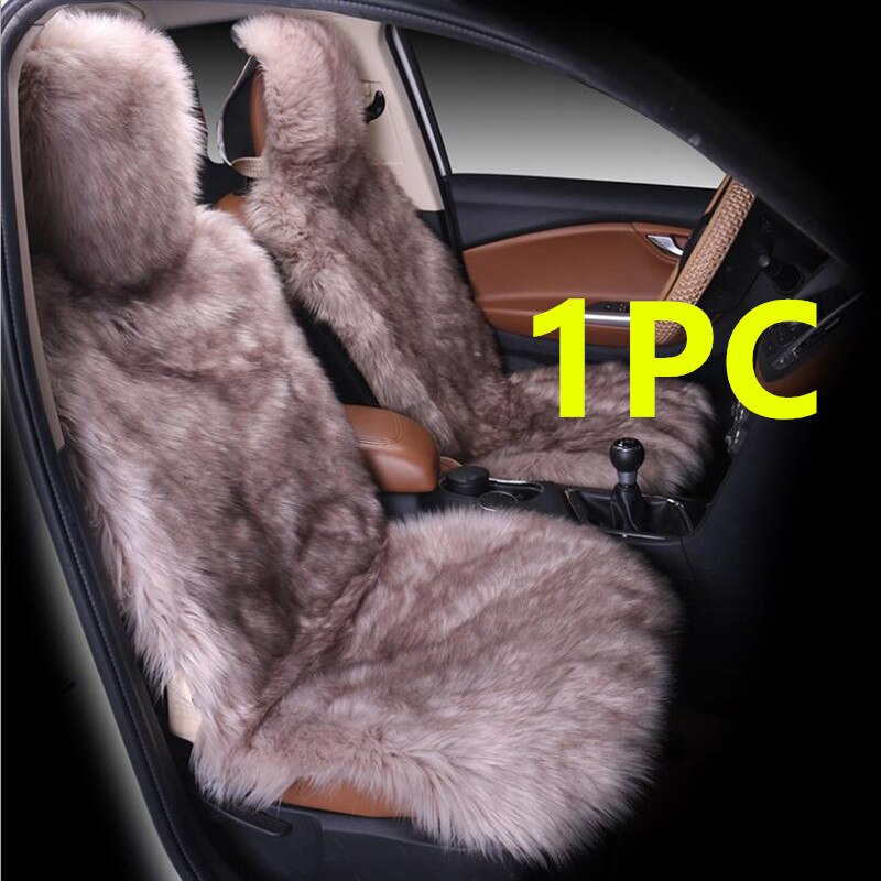 1Pc Bont Schapenvacht Auto Stoelhoezen, Universele Wol Auto Zitkussen, winter Warm Auto Voorstoel Cover Australië Imitatie Wol: Bean sand grey