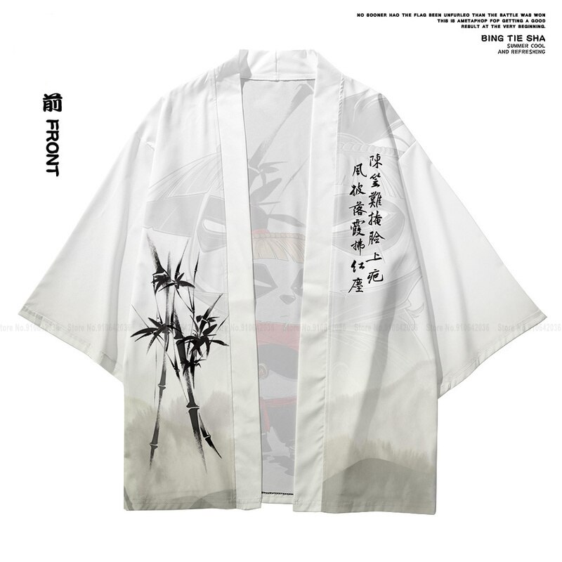 Hommes Style chinois décontracté en vrac Panda imprimer vestes route robe Kung Fu Tang costume japonais Kimono Haori Cardigan chemises manteau pantalon