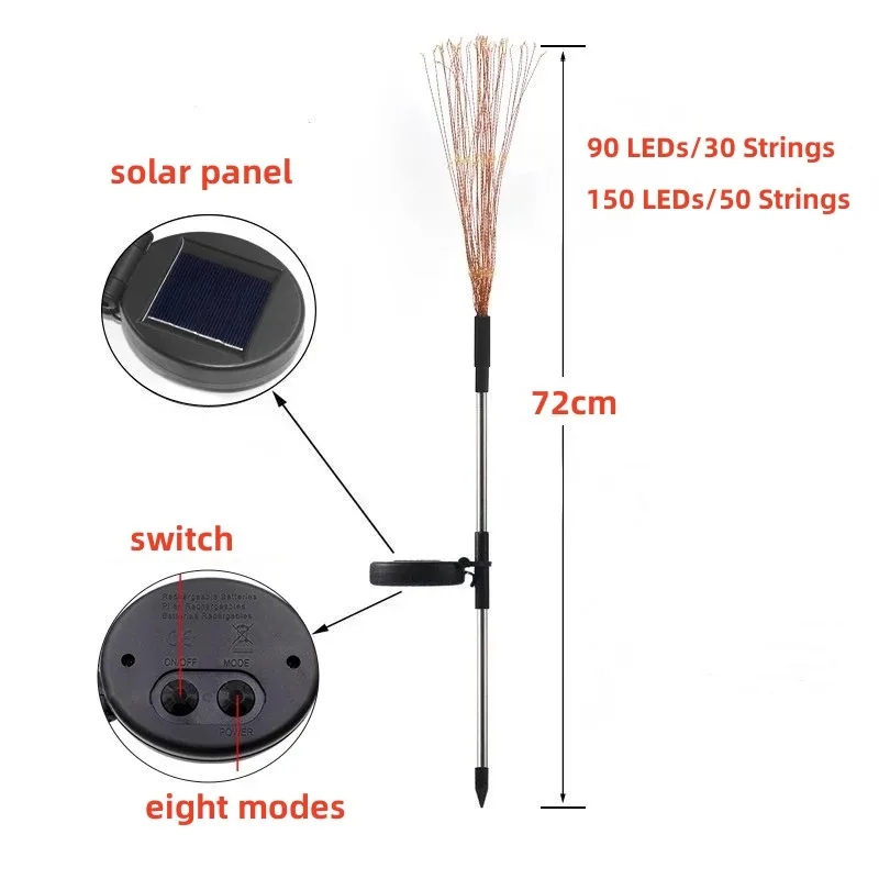 Luz LED de fuegos artificiales con energía Solar, guirnalda impermeable para exteriores, lámpara, vallas de jardín, adornos de césped para decoración para de boda, 1 ud.
