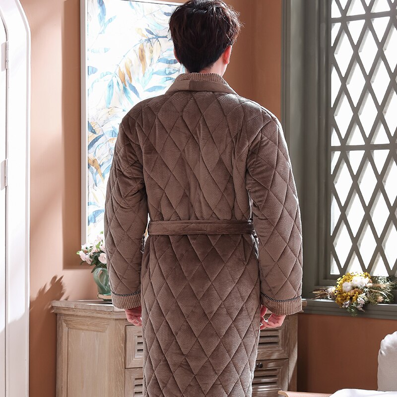 Albornoz acolchado alargado de felpa para hombre, ropa de casa de manga larga, bata gruesa, ropa de invierno, 3XL