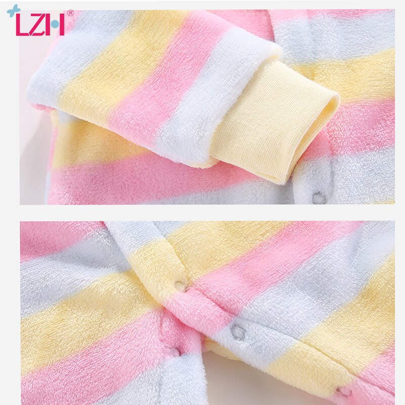 Lzh Winter Herfst Mode Gestreepte Lange Mouw Flanel Baby Boy Romper Klimmen Uitloper Jumpsuit Baby Meisje Jumpsuit