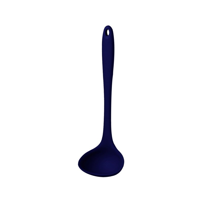 Silicone Ladle Soup Spoon Non-stick Curved Handle Unbreakable Big Round Scoop for Dinner Kitchen Dining Tool Tableware: dark blue