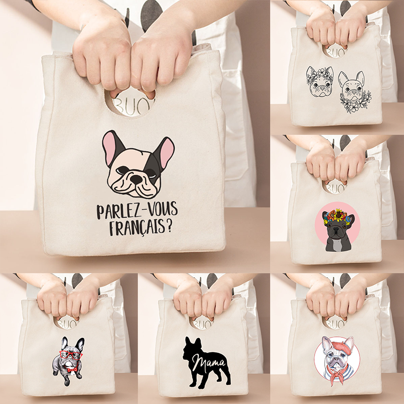 Sac à déjeuner isolant imprimé bouledogue français, sac de pique-nique Portable pour garder les aliments au , pochette fourre-tout isotherme pour l&#39;école,