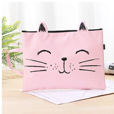 EZONE A4 Canvas File Bag File Folder Cute Cat Document Bag Paper Storage Bag Students Stationery Office School Supply
