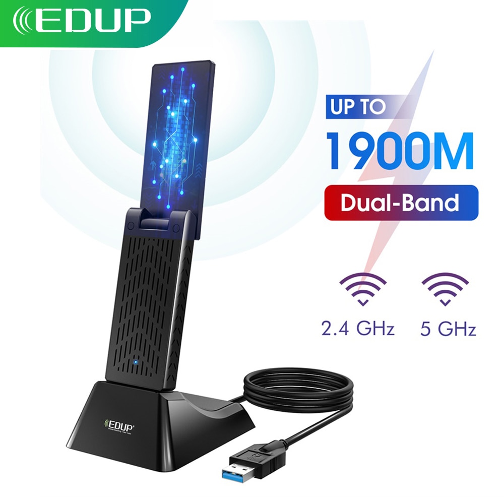 EDUP 1900Mbps USB 3.0 WIFI Adapter Dual Band 5Ghz/2.4Ghz USB AC Network Card Wifi Long Range Receiver Antena for Laptop Desktop