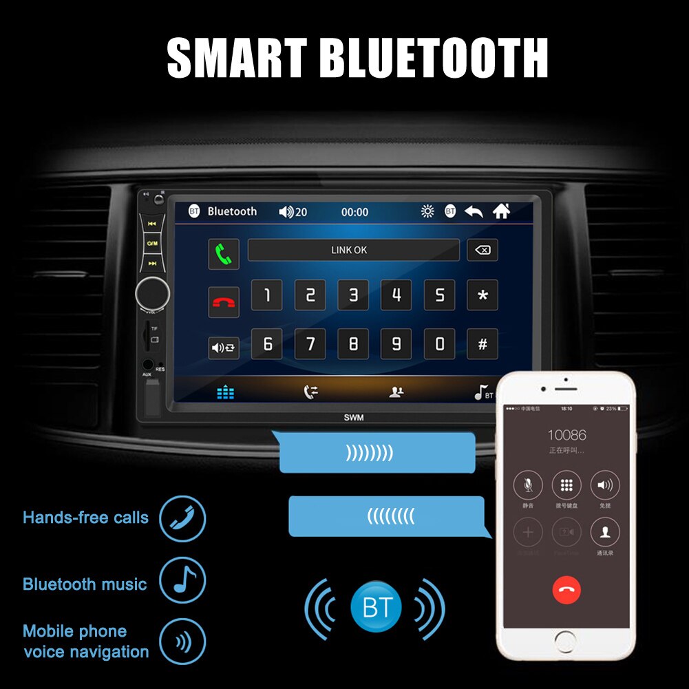 Reproductor MP5 de 7 pulgadas para coche, Radio estéreo con Bluetooth, USB, AUX, FM, Pantalla remota táctil, Control, FKU66