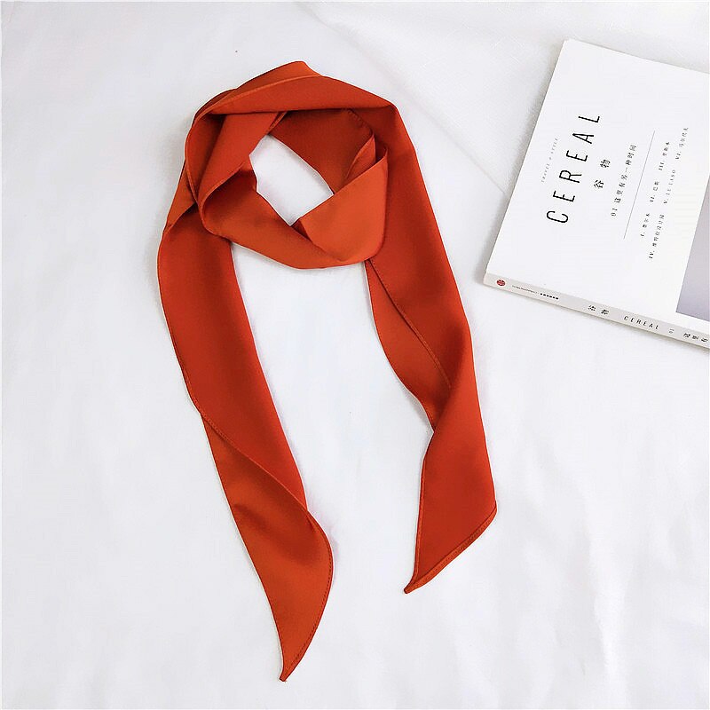 Foulard en soie imitation ruban pour femme, joli foulard solide pour fille, bandeau pour cheveux, poignée de sac, petits foulards: Tangerine