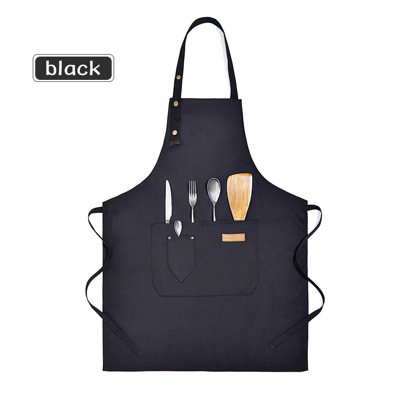 Tablier en toile réglable et résistant à l'usure, unisexe, pour chef, restaurant, barbecue, café, boulangerie, salon de coiffure, fleuriste, serveur: Noir