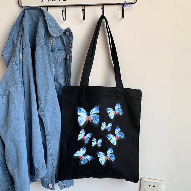 Ulzzang – sac à bandoulière en toile, motif papillon, coréen ins, grande capacité, amusant, Vintage chic, été