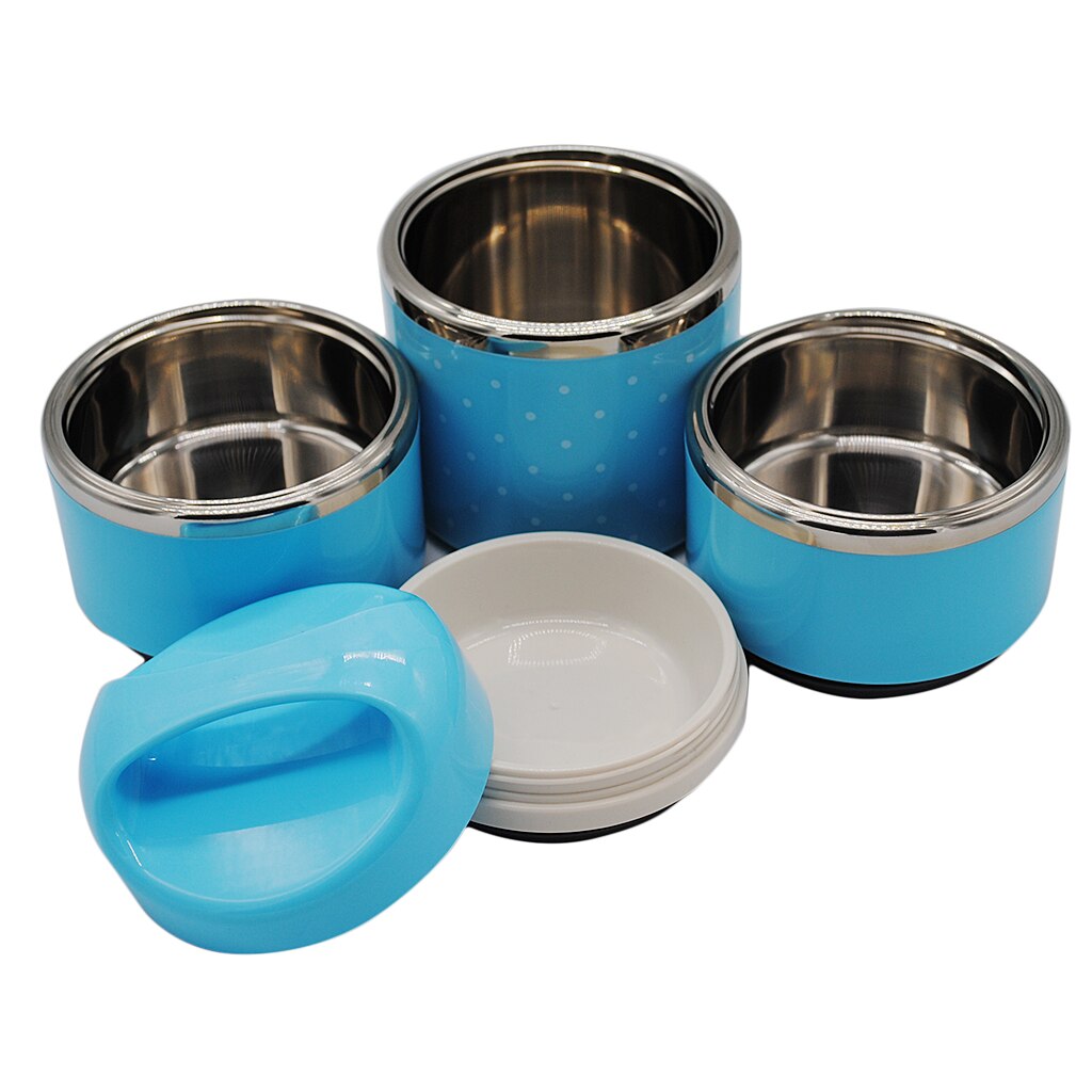 Stainless Steel Thermal Insulated Lunch Box Bento Food Container: 3 Tier Blue