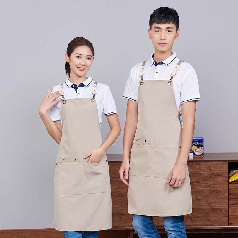 Canvas Pocket Hanging Neck Unisex Kitchen Cooking Apron Barbecue Cafe Baking Apron Beautician Hairdressers Salon Work Apron