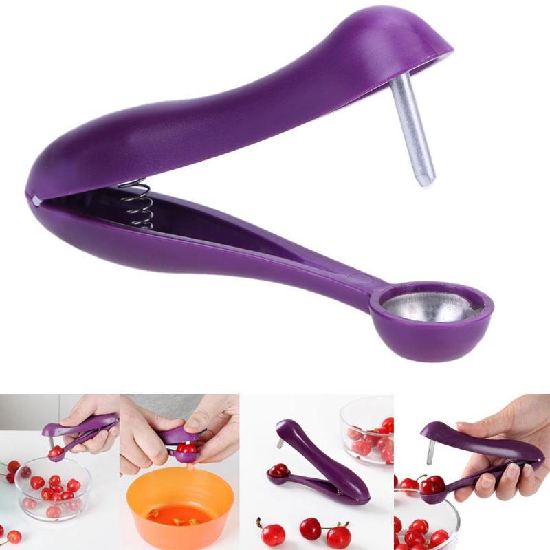 1PC Cherries Pitter Plastic Fruits Tools Fast Cherry Seed Removers Stainless Steel Cherry Gadgets Useful Kitchen Tools