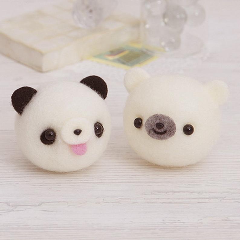 2 uds. Manualidades sin terminar DIY lana fieltro lindo oso Panda artesanía creativa muñeca de juguete de punto de lana de fieltro conjunto de paquete de Material: bear and panda