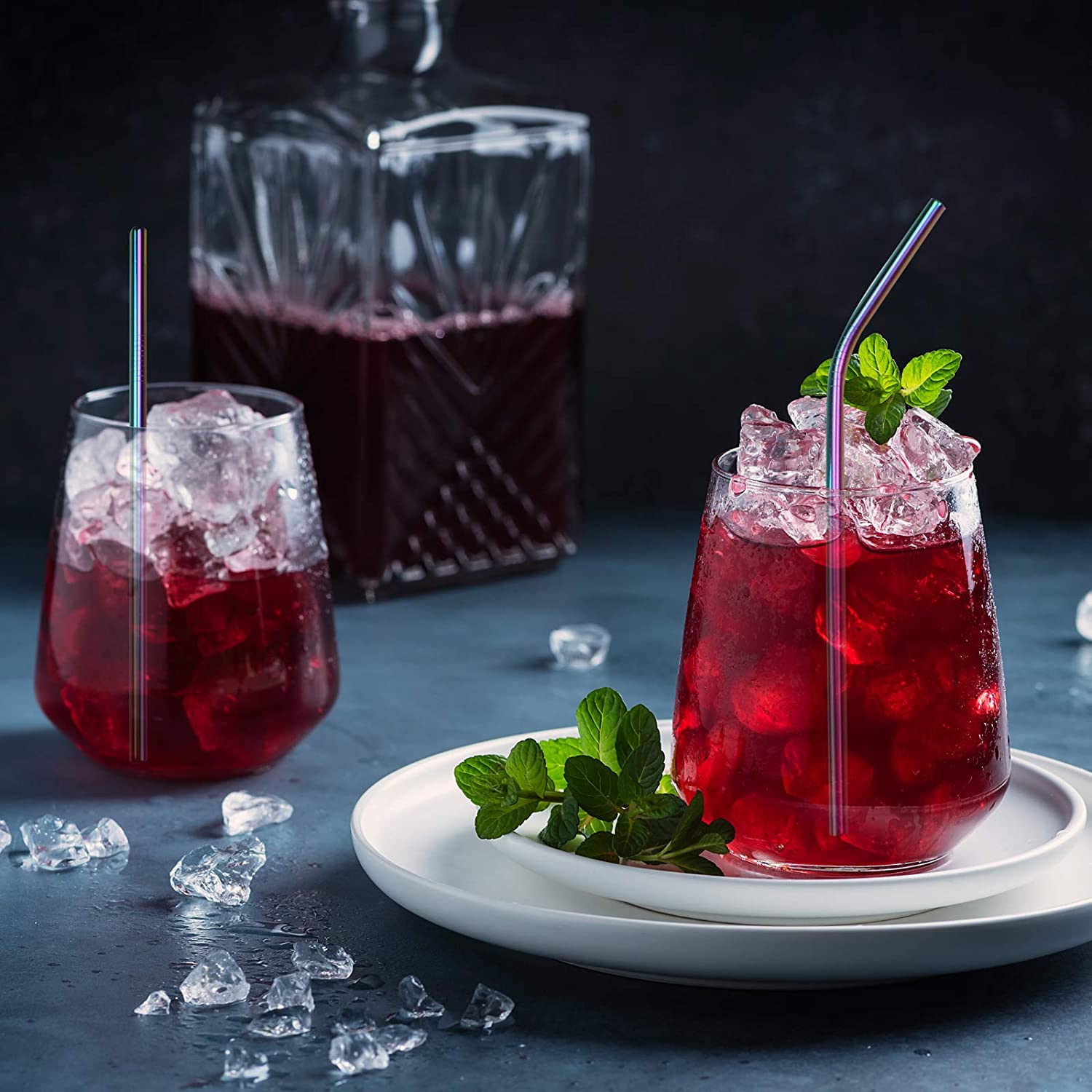 Reusable Metal Drinking Straw 304 Stainless Steel Colorful Straws Bent Straw Set With Cleaner Brush Bar Party Accessory