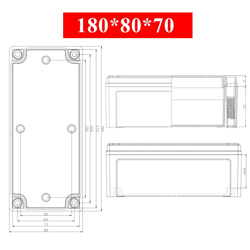 Waterdichte Plastic Behuizing Doos Elektronische Elektrische Project Doos Abs Outdoor Junction Box Behuizing IP67 Project Instrument Case: 180x80x70mm