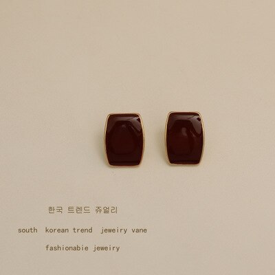 Huanzhi 2020 novo metal gotejamento esmalte geométrico quadrado brincos do parafuso prisioneiro retro ouro na moda para as meninas do casamento jóias de viagem: 4