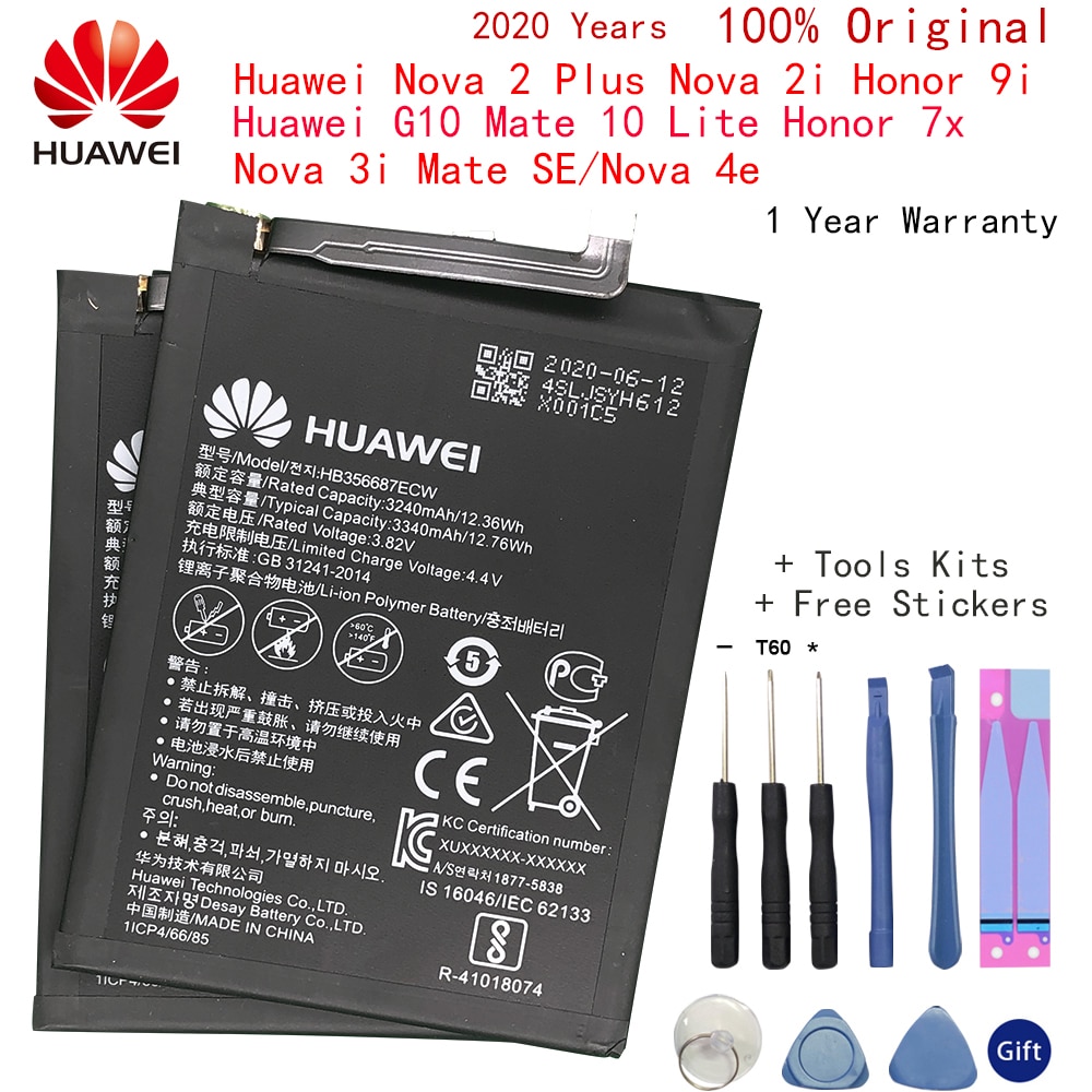 Originele Huawei 3340Mah HB356687ECW Batterij Voor Huawei Nova 2 Plus Nova 2i Honor 9i Huawei G10 Mate 10 Lite voor Huawei Honor 7X