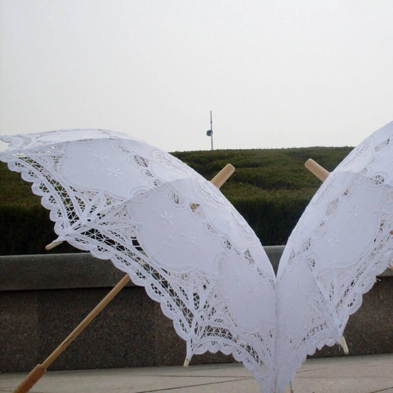 80cm victoriansk blonde broderi bryllup paraply brude parasol, hvid