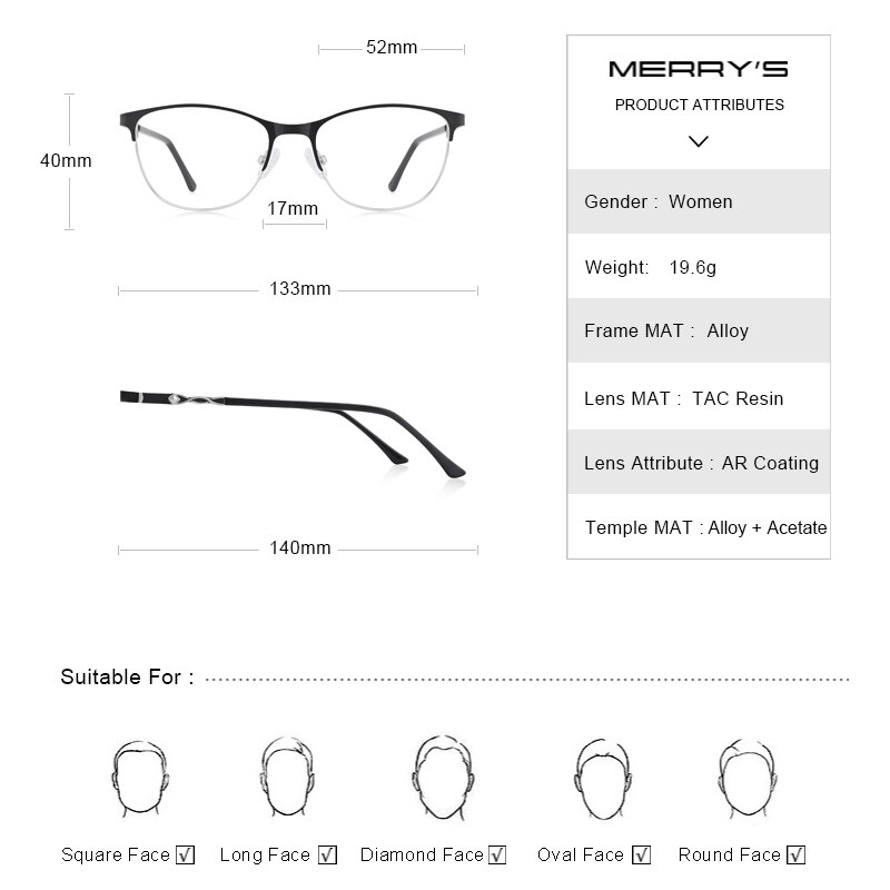 MERRYS-Gafas de estilo ojo de gato para mujer, lentes ópticas de montura completa para miopía, graduadas, S2110