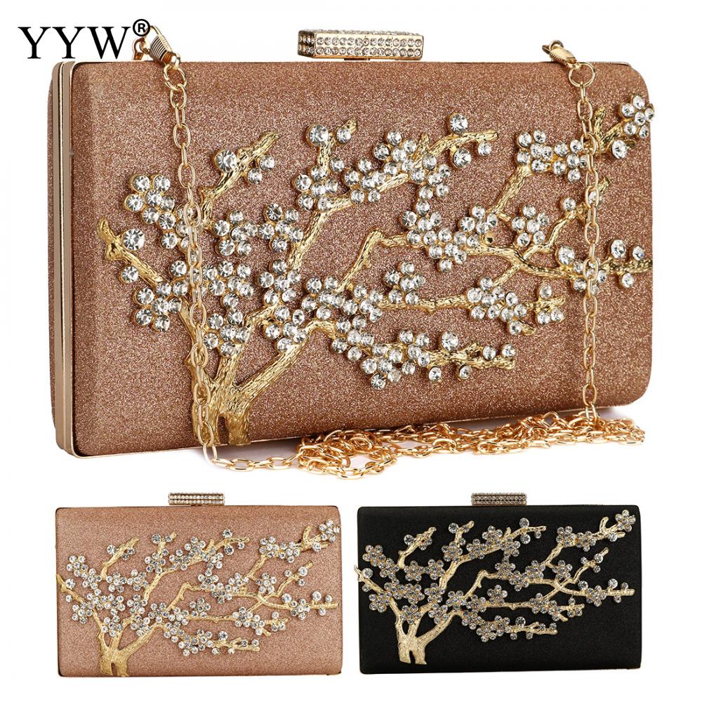 De Cadeia curta Bolsa Teste Padrão Da Árvore de Diamantes Festa À Noite Noite Saco de Embreagem Das Mulheres do Sexo Feminino bolsa de Ombro Bolsa de Cadeia Longa De Ouro Bolso Mujer