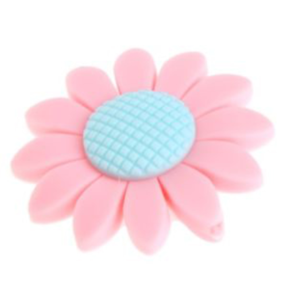 Baby 6 Style Colorful DIY Safety Chewy Silicone Sunflower Beads Pendant Teether Infant Safety Teething Necklace Decoration: Pink