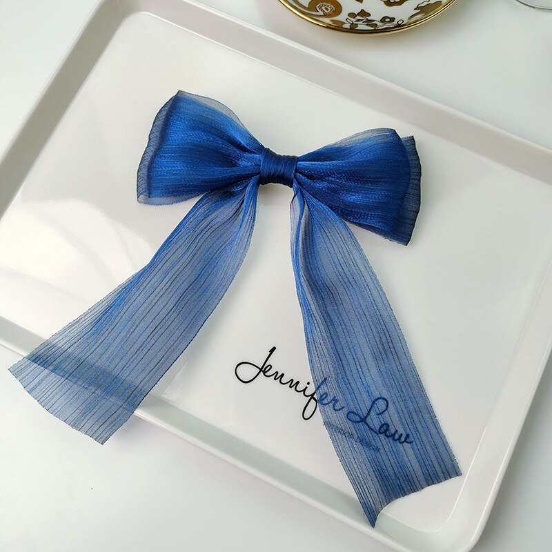 Leuke Meisjes Crystal Mesh Streamer Haar Bogen Op Alligator Clip Prinses Strik Haarspeld Terug Hoofd Haarspeldjes School Hoofddeksels: Royal Blue