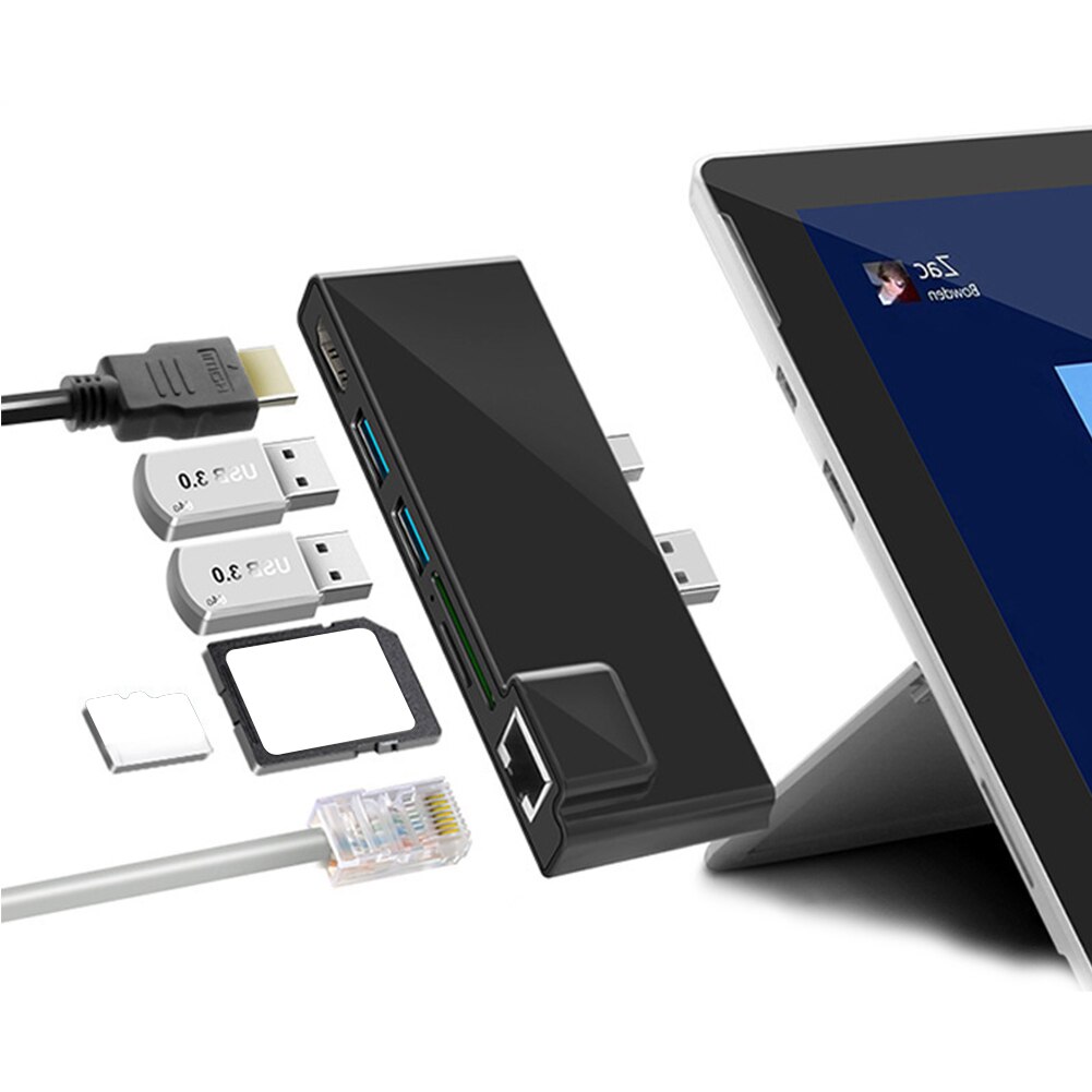 ABS Computer Lan Adapter TF Mini Ethernet Port 4K HDMI Led Docking Station USB Hub Plug And Play Multifunction For Surface Pro 6