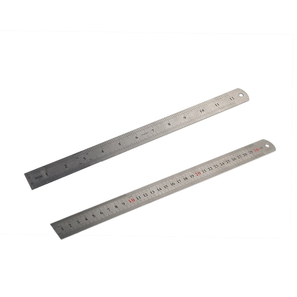 NAOMI 30cm Stainless Steel Metal Straight Ruler Steel Stainless Pocket Pouch Metric Metal Ruler Measurement Double Sided