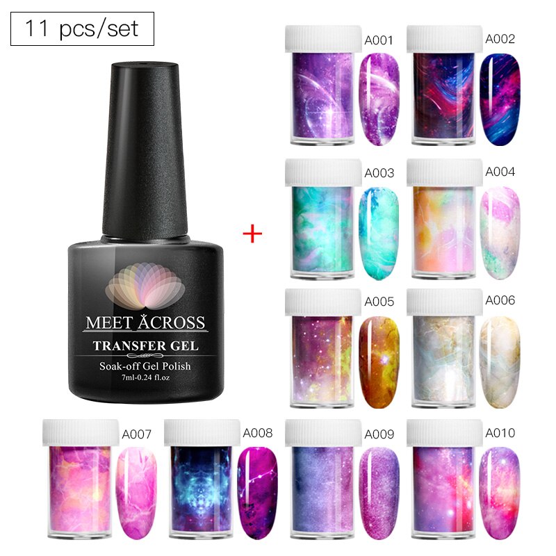 Transfer klistermärke gel set nagelhäftande lim överföringsfolie klistermärke nagelfolie stjärnhimmel marmor nail art överföring klistermärken dekaler: Dzh 07338