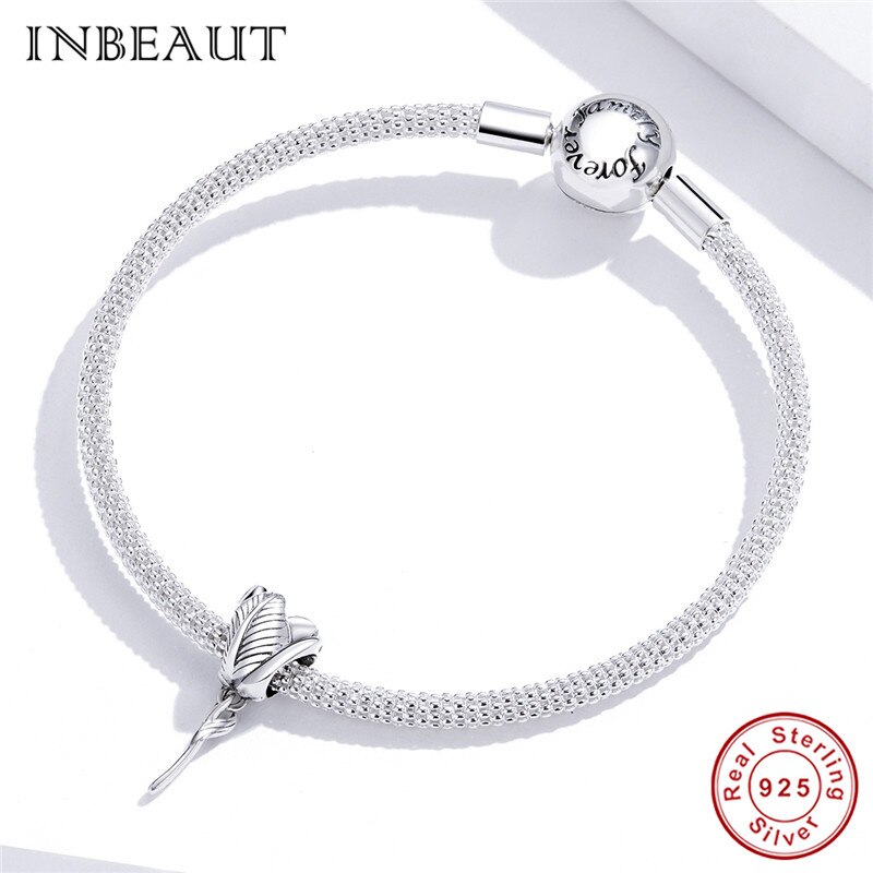 INBEAUT Echtem 925 Sterling silber Rose blume Charme anhänger passen Original Armbinde frau DIY schmuck