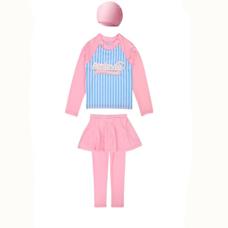 Kinderbadpak meisjes zwemkleding surfpak lange mouwen broek zonwerend snel drogend sport driedelige set badpak