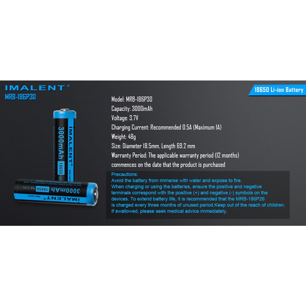 Imalent 18650 Battery Li-ion MRB-186P30 3000mAH Powerful Rechargeable Batteries Lighting accessory for HR70/RT70/DT70/RT35