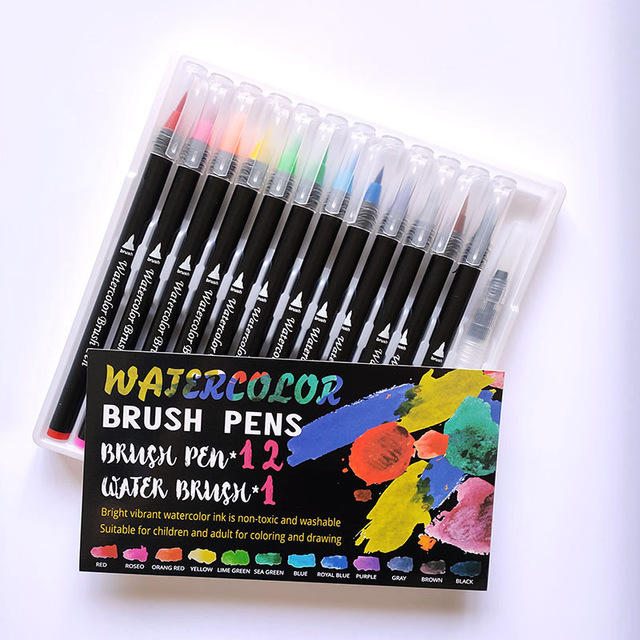 72 farver akvarel pensel pen kunstmarkør filt maler kalligrafi skole kunstforsyninger bogstaver farveblyanter sæt til manga: 12 farver