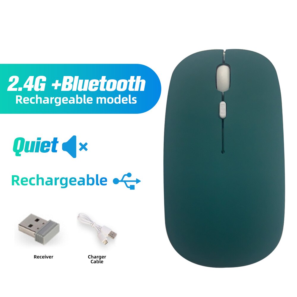 ANKNDO Bluetooth Mouse Rechargeable Dual mode Wireless Mouse For PC Desktop laptop Computer Ergonomic Mini Silent Mause Mice: green