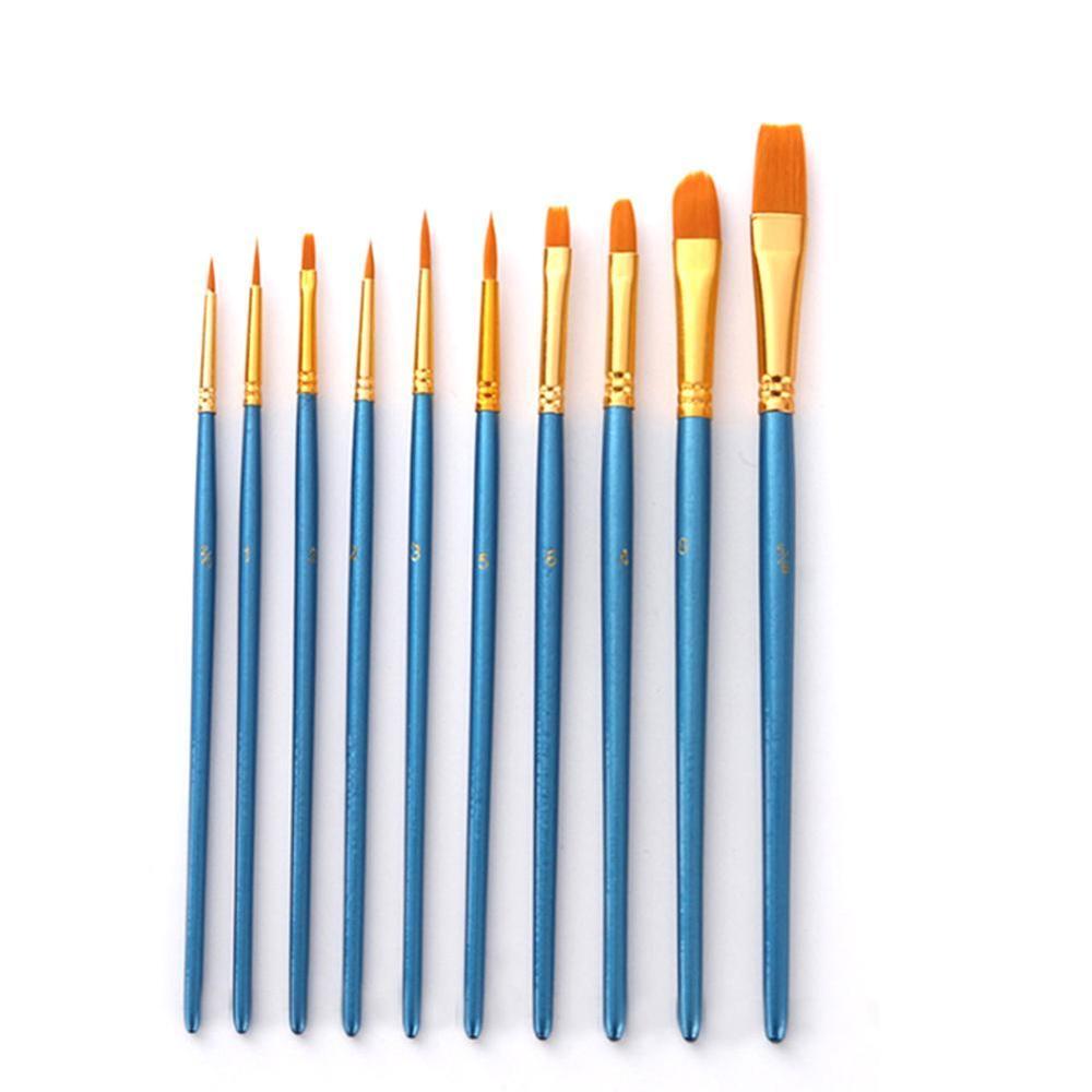 10 stk malerpensler sæt nylon hår malerpensel kort stang olie akryl pensel akvarel pen kunst forsyninger: Blå