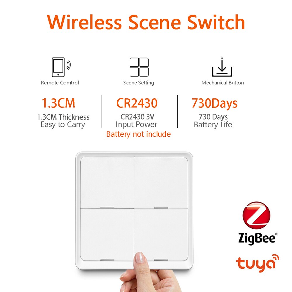 Tuya Smart ZigBee 4 Gang Wireless Scene Switch Push Button Controller Battery Powered Automation Scenario For Tuya Devices