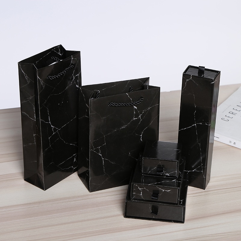 Jewlery Organizer Packaging Box Holder Black Pink White Blue Purple Engagement Ring Earring Bracelet Necklace Boxes: Black / 8x10x3.5cm