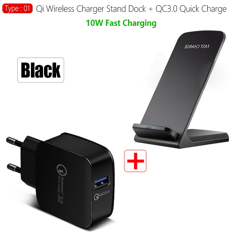 Draadloze Fast Charging Stand Voor Iphone 11 Pro Xs Max 8 15W Qi Draadloze Oplader Snel Opladen Stand Mobiele telefoon Oplader: 10W Black and QC3.0