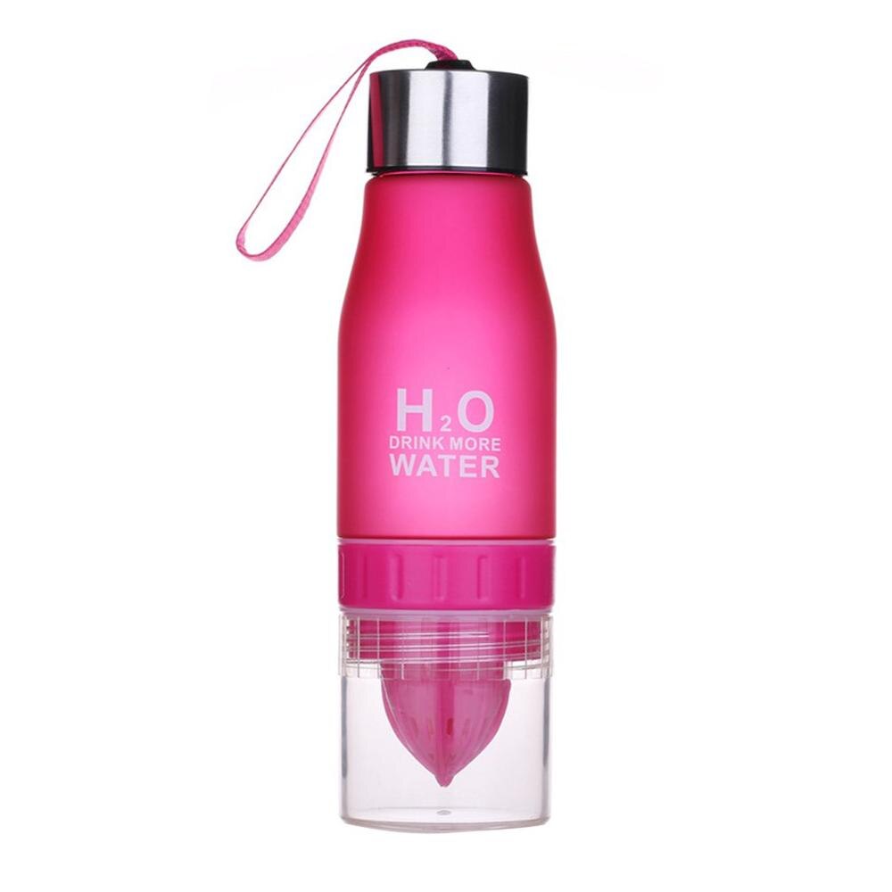 Lemon Juice Infuser Water Bottle 650ml Plastic Portable Casual Fruits Juice Cup For Water Sport Drinking Bottles Color: rose red