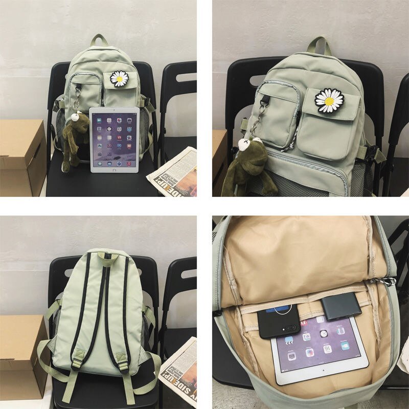 Grande sacos de escola para meninas adolescentes mochila feminina náilon sólido verde alto estudante médio bookbags transparente saco