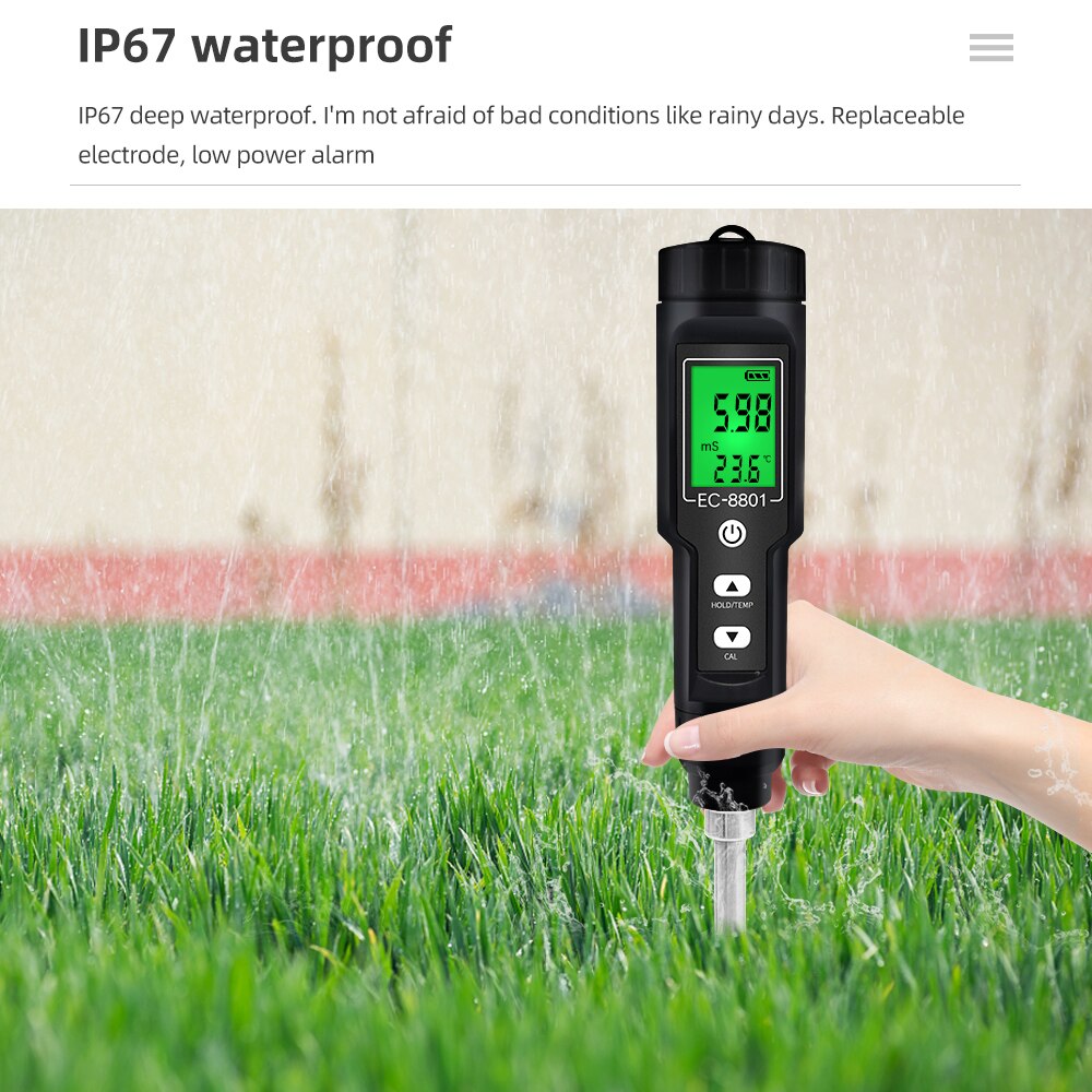 2 In 1 Bodem Tester Ec Temperatuur Soil Meter Farm Meting Backlit Display Verwisselbare Elektrode Waterdichte Test Planten