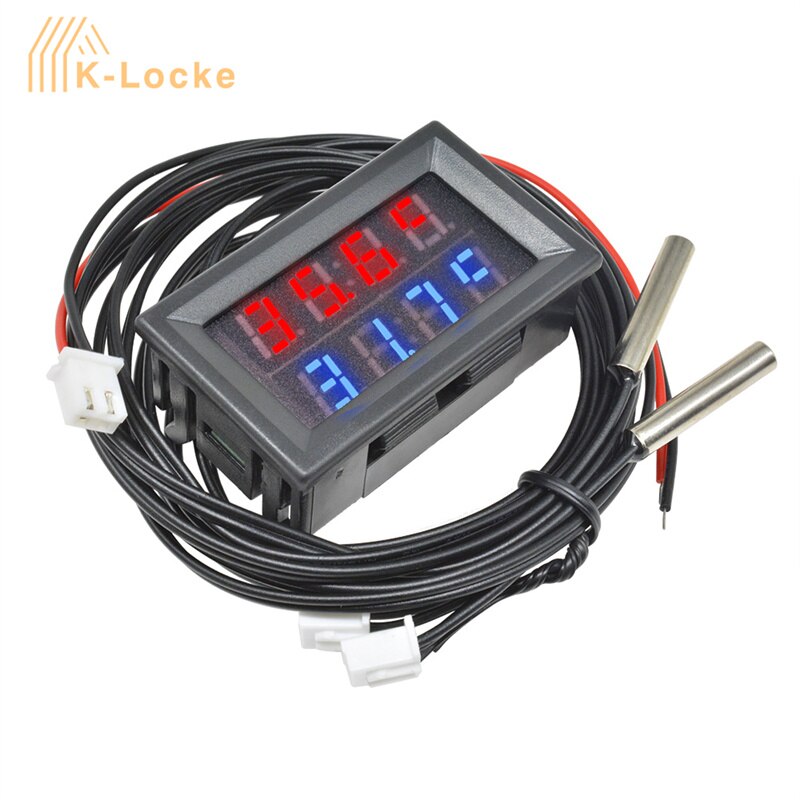 DC4-28V doppio Display a LED termometro digitale metallo impermeabile doppia sonda sensore di temperatura rilevatore Tester Monitor