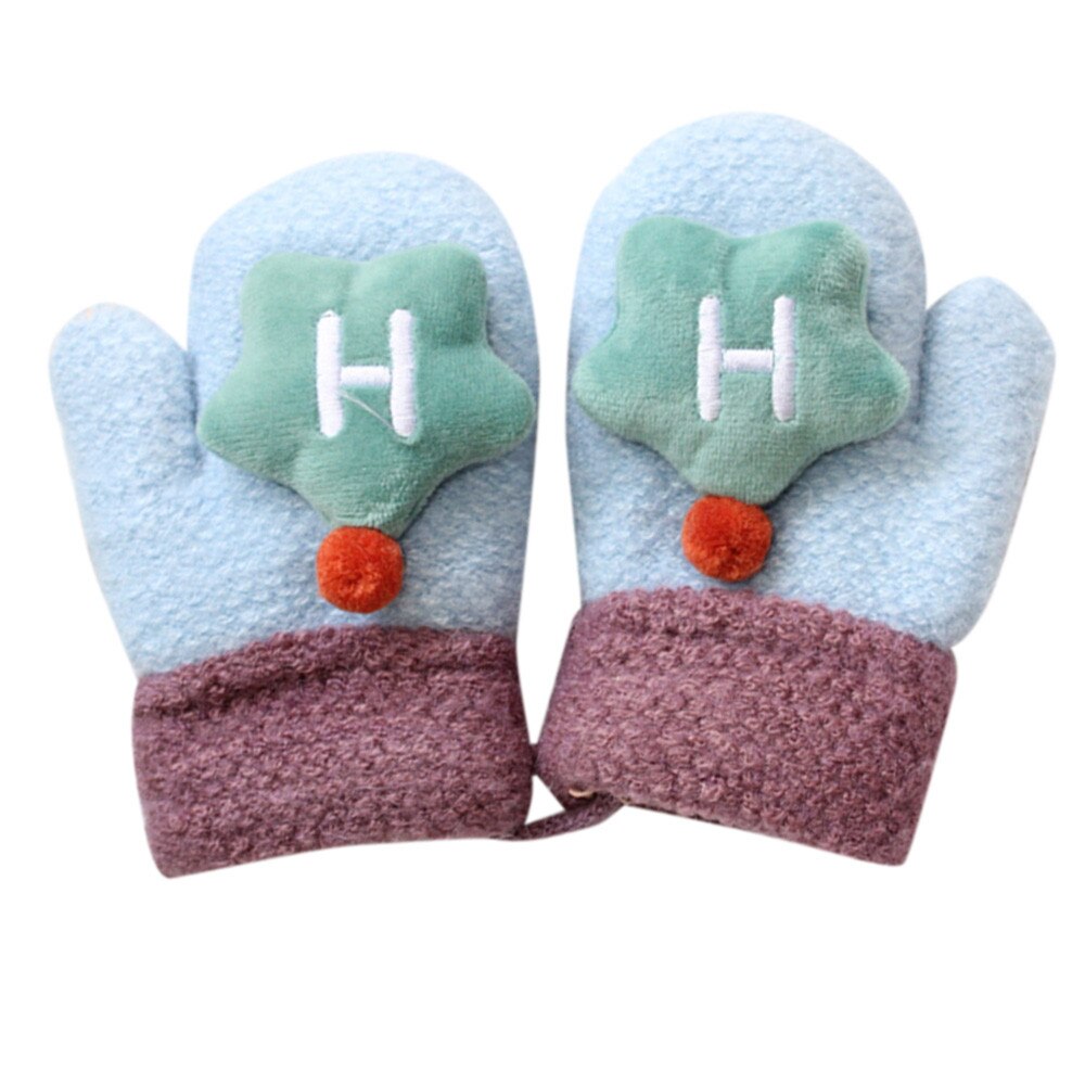 Winter Warme Handschoenen Baby Thicken Breien Handschoenen Volledige Vingers Baby Leuke Stiksels Meisjes Jongens Winter Warm Bandjes Wanten M840 #