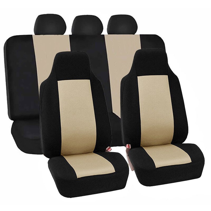 Car Seat Cover Airbag Compatible Ventilation Cloth Seat Protector Cushion Autos Universal Interior Accessories Fit Most Cars: 5 seats black beige