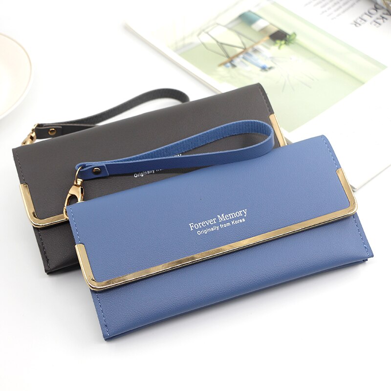 Wristlet Women's Long Wallet Letter Clutch Purse Ladies Multifunctional Leather Card Holder Metal Daily Use Coin Purse