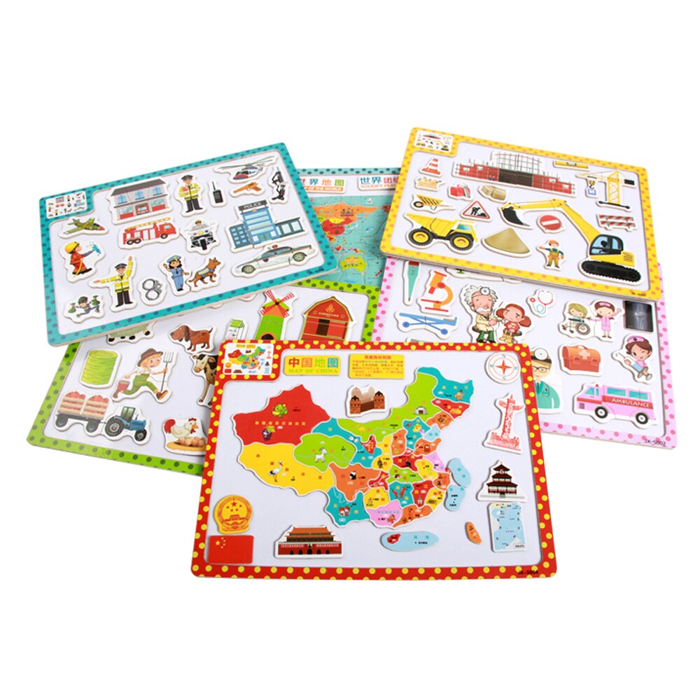 Children's educational preschool toys large children magnetic wooden wooden jigsaw puzzle cartoon puzzle cognitive teaching aids