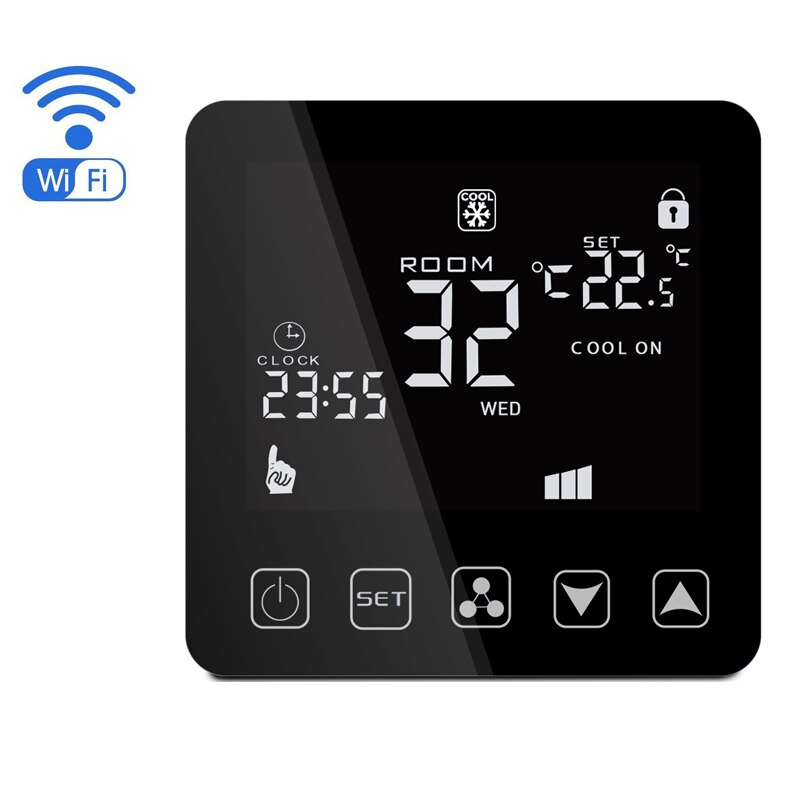 Smart klimaanlæg termostat wifi tre hastighed fjernbetjening switch termostat fan coil enhed rumtemperatur controller: Wifi sort